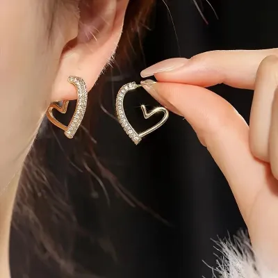Heart Design Open Hoop Stud Earrings